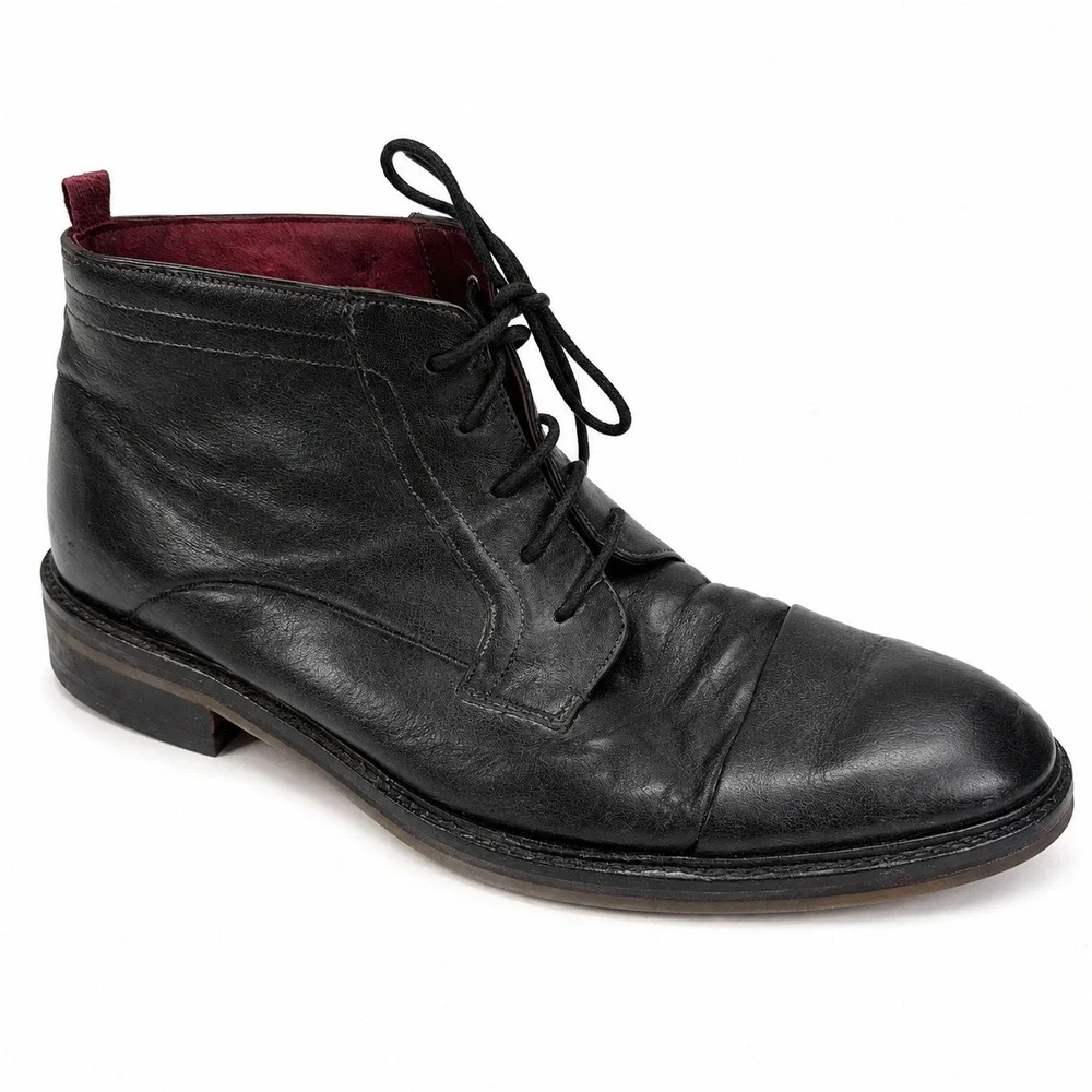 Ted Baker 10.5 Baise 2 Chukka Boots Black Leather Cap Toe Lace Up Mens 9-16545